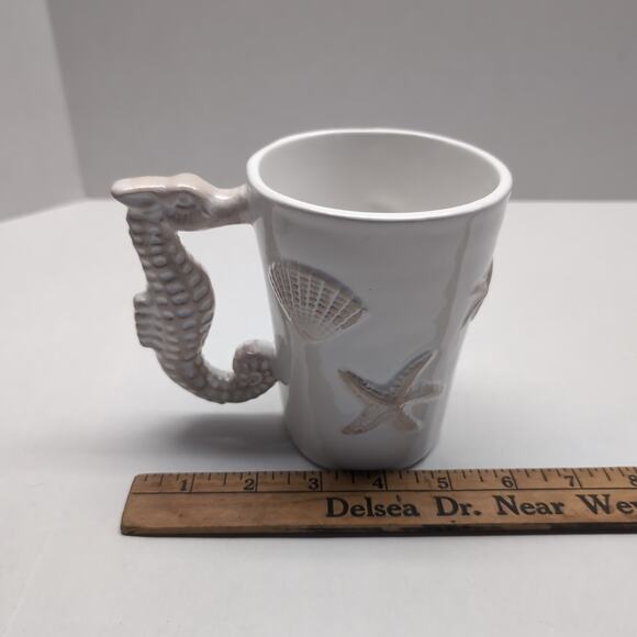 Pier 1 Imports Handpainted Earthenware Mug Seahorse Beach Sea Shell Nautical - Picture 8 of 8